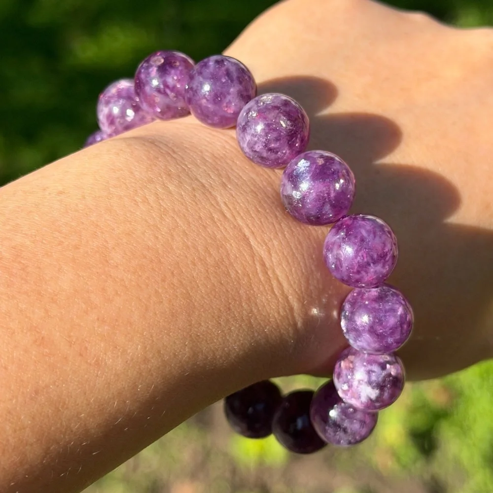 13mm stretchable high quality purple mica‎ bracelet 0765